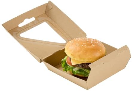 Restaurantware Clamshell Food Container 100 Count 5.41 x 5.5 x 2.63 Inches Paper Corrugated Take-Out Box Disposable Kraft Greaseproof Food Box For Burgers And Sandwiches - Image 2