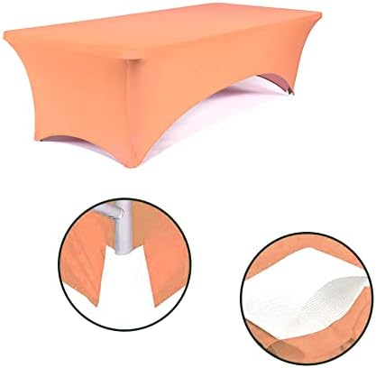 MDS® Pack of 5 Spandex Tablecloth 6FT Tight Fitted Stretch Table Cover – Washable Wrinkle-Free Reusable Elastic Patio Tablecloth for Wedding, Party, Banquet, Trade Show, Event Décor - Peach - Image 2