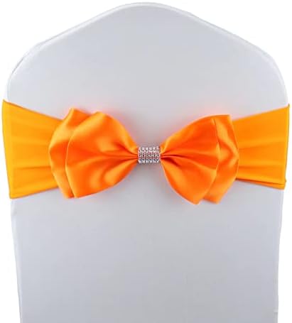 12 PCS Double Bows Stretch Chair Sashes, for Wedding Party Chair Cover Decoration, Spandex Stretch Chairs Bands (Pack of 12 Orange) by MYS+QiQi