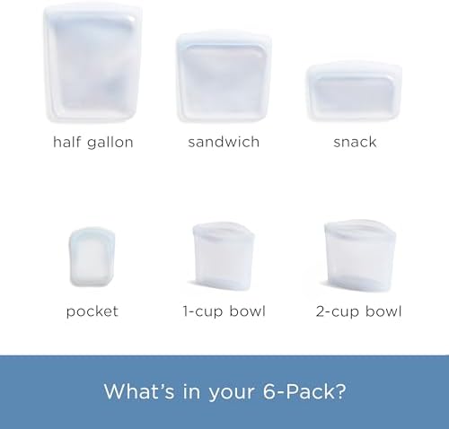 Stasher Premium Reusable Silicone Food Storage Bags, 6-Pack, Clear | Food-Safe Silicone, Eco-Friendly, Reusable Freezer Bags, Microwave, Dishwasher, Oven, Snack Bags, Lunch Containers, Meal Prep - Image 5