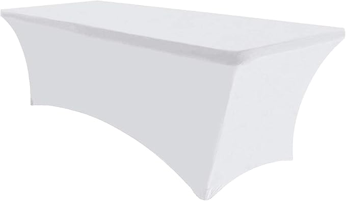 MDS® Pack of 10 Spandex Tablecloth 8FT Tight Fitted Stretch Table Cover – Washable Wrinkle-Free Reusable Elastic Patio Tablecloth for Wedding, Party, Banquet, Trade Show, Event Décor - White by MDS
