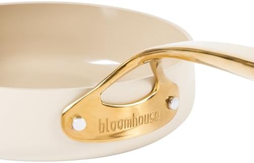 Bloomhouse - Two Time Oprah's Favorite Things Winner - 8 Inch Heavy Duty Aluminum Premium PFA Free Ceramic Nonstick Saute/Deep Frying Pan Skillet - Almond Cream w/Gold Handle - Image 7