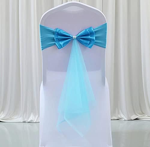 6Pcs Stretch Satin Chair Sashes Bows Chair Bands Decor for Hotel Wedding Reception Party Event Chair Cover Decoration Lake Blue by SXXLDNG