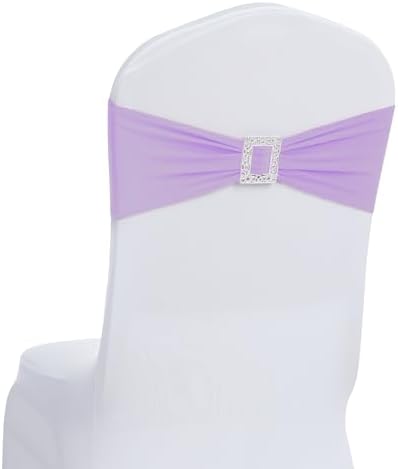 Joccun 60 PCS Spandex Chair Sashes Bows Stretch Chair Cover Band with Buckle Slider Universal Elastic Chair Ties for Wedding Banquet Party Event Decoration (Lavender) by Joccun