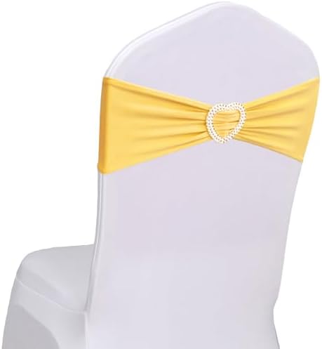 Yellow Chair Sashes Bows 30 Pack Stretch Yellow Sashes for Chairs Elastic Chair Sashes Bands with Heart Buckle Slider for Banquet Wedding Party Decorations by Unknown
