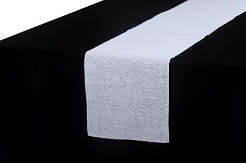 MDS® Pack of 5 Natural Burlap Table Runner, 12 x 108 Inch, Jute Rustic Farmhouse Boho Table Decor for Wedding Reception, Dining Table, Bridal Shower, Baby Shower & Party Decorations - White - Image 3