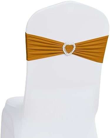 Pack of 30 Spandex Chair Sashes Bows Stretch Chair Cover Band with Buckle Slider Universal Elastic Chair Ties for Wedding Banquet Party Event Decoration (Gold) by Howhic