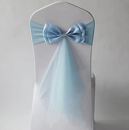 6Pcs Stretch Satin Chair Sashes Bows Chair Bands Decor for Hotel Wedding Reception Party Event Chair Cover Decoration Light Blue by SXXLDNG