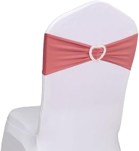 Coral Red Chair Sashes Bows 30 Pack Spandex Coral Red Sashes for Chairs Universal Elastic Chair Sashes Bands with Heart Buckle Slider for Banquet Wedding Party Decorations by Unknown