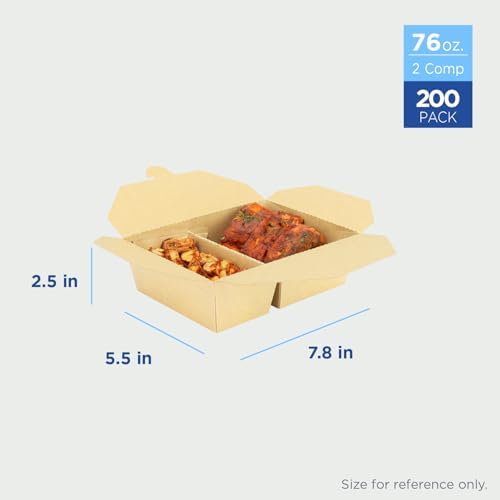 Karat Paper To Go Food Container [76 oz - 200 ct], 2-Compartment Leak-Resistant, Microwavable, Heavy-Duty Take Out Boxes | Grease Resistant & Stackable | #3 Kraft - Image 2