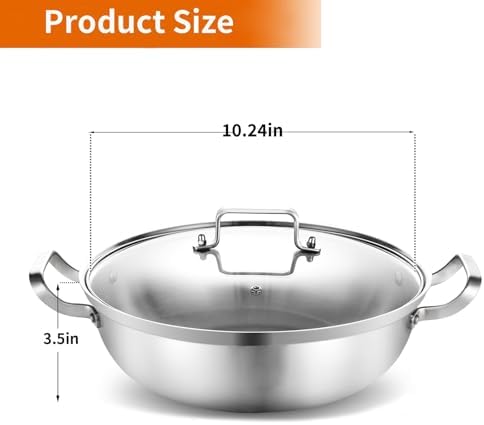 DELARLO Tri-Ply Stainless Steel Hot Pot 11 inch Everyday pan With lid,3.5QT - Image 3