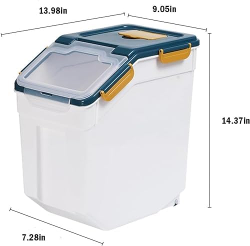 25LB Large Flour Storage Container Bin,4 Pack Airtight Plastic with Wheels Seal Locking Lid Dispenser Organizer Storage Bin with Measuring Cup & Scoop for Flour, Rice, Grain 100LBS Total - Image 5