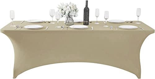 MDS® Pack of 10 Spandex Tablecloth 6FT Tight Fitted Stretch Table Cover – Washable Wrinkle-Free Reusable Elastic Patio Tablecloth for Wedding, Party, Banquet, Trade Show, Event Décor - Champagne Gold - Image 2