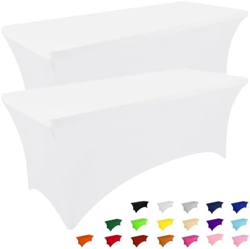 Smiry 10 Pack Spandex Table Cloth 6FT, Elastic Fitted White Tablecloth by Smiry
