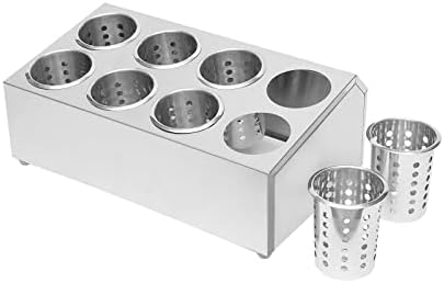 8 Holes Stainless Steel Utensil Holder, Commercial Cylinder Flatware Silverware Utensil Holder Caddy Drying Rack Countertop Silverware Organizer for Restaurant Hotel Buffet by ZeStarDair