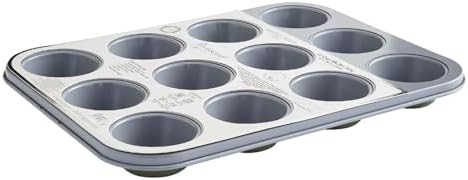 Cooksmart Signature 12 Cup Muffin Tray – Carbon Steel | PFOA-Free Non-Stick | Dishwasher Safe | Elegant Green Finish | Perfect for Muffins & Cupcakes by Cooksmart