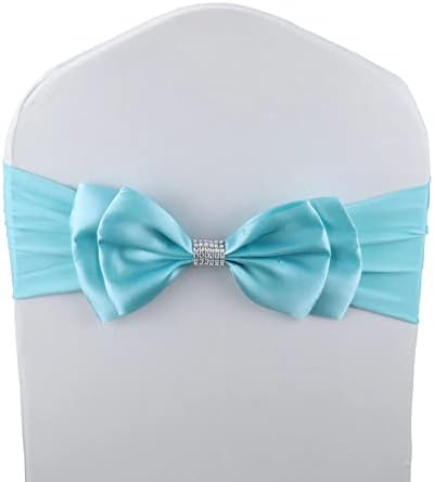12 PCS Double Bows Stretch Chair Sashes, for Wedding Party Chair Cover Decoration, Spandex Stretch Chairs Bands (Pack of 12 Light Blue) by MYS+QiQi