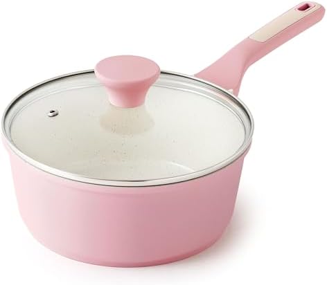 SENSARTE Ceramic Nonstick Saucepan with Lid 1.5 QT, PTFE/PFAS Free, Pink by SENSARTE