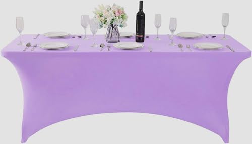 MDS® Pack of 2 Spandex Tablecloth 6FT Tight Fitted Stretch Table Cover – Washable Wrinkle-Free Reusable Elastic Patio Tablecloth for Wedding, Party, Banquet, Trade Show, Event Décor - Lavender - Image 3