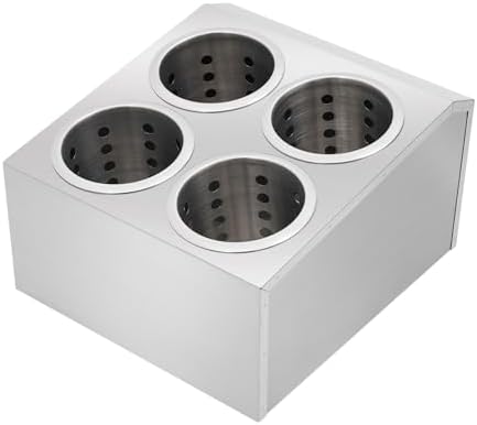 DYNAMI Stainless Steel Kitchen Utensil Holder with 4 Compartments,Commercial Silverware Sorter Silverware Utensil Holder,Perforated Caddy Drying Rack Flatware Organizer Countertop,for Buffets - Image 4