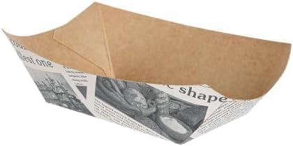Restaurantware-Bio Tek 6 Ounce Boat Paper Boats, 400 Disposable #40 Food Trays - PE Lining, Durable, Newsprint Paper Food Baskets, For Concession Stands, Picnics, or Fairs, Stackable by Restaurantware