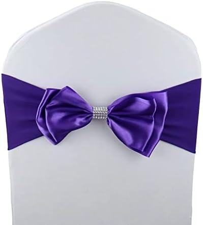 12 PCS Double Bows Stretch Chair Sashes, for Wedding Party Chair Cover Decoration, Spandex Stretch Chairs Bands (Pack of 12 Dark Purple) by MYS+QiQi