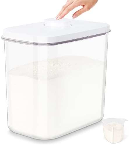 Airtight Rice Container 25 Lbs with Handle and Cup – 12.68Qt Large Flour Sugar Storage Container with Pop Up Seal & Hanging Lid Hooks, Clear Tall Food Storage Bin for Kitchen Pantry Organization by TBMAXS