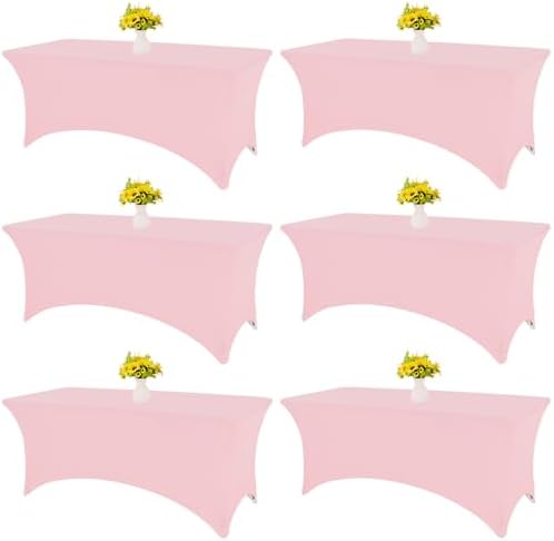 HAISIWLKJ 6 Pack Table Cloth 6ft Pink Tablecloths for Rectangle Folding Table Spandex Fitted Stretch Cover Wrinkle Resistant Washable Protector for Party, Wedding, Banquet, Festival. by HAISIWLKJ
