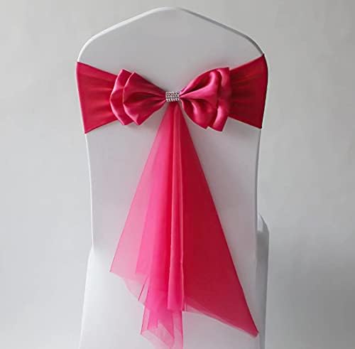 50Pcs Stretch Satin Chair Sashes Bows Chair Bands Decor for Hotel Wedding Reception Party Event Chair Cover Decoration Rose Red by SXXLDNG