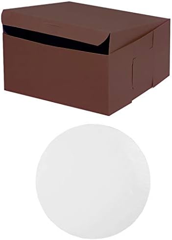 Made in USA 10" X 10" X 5" Recycled Chocolate Kraft Cake Box & 10" Round Cake Boards (Pack of 10 – Front Loading) by StephanieImports