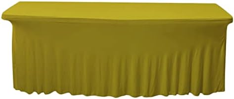 Polyester Tablecloth Trade Show Table Cover 4ft/5ft/6ft/8ft With Ruffle Table Skirt One-Piece For Rectangle Tables, Washable Spandex Table Protector For Party, Wedding, Cocktail, Banquet, Festival by hapygasmAZ
