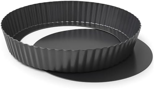 9.44 inch Deep Dish Pie Pan with Removable Bottom - Fluted Carbon Steel Tart Pan for Quiche Lorraine & Pies - Crispy Crust Baking Dish for Home Bakers by MGE+World