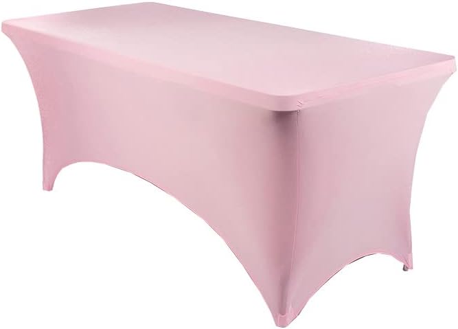 MDS® Pack of 10 Spandex Tablecloth 8FT Tight Fitted Stretch Table Cover – Washable Wrinkle-Free Reusable Elastic Patio Tablecloth for Wedding, Party, Banquet, Trade Show, Event Décor - Blush Pink by MDS