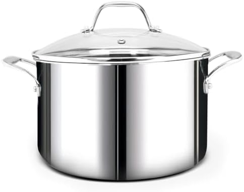 HOMICHEF Mirror Polished NICKEL FREE Stainless Steel 7 QT(Quart) Stock Pot with Glass Lid (No Toxic Non Stick Coating, Whole-Clad 3-Ply) - Triply Stainless Steel Pots and Pans - Soup Pots with Lids by HOMICHEF