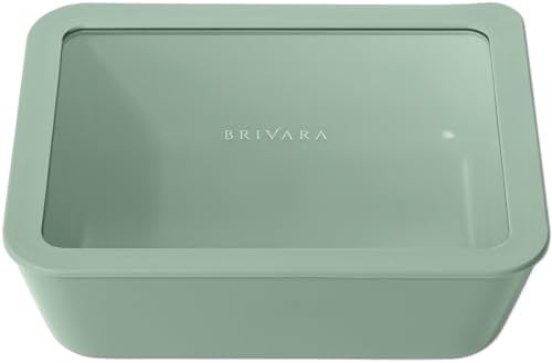 Glass Food Storage Container with Lid, 11-Cup Large Rectangle | Microwave-Safe Airtight Lid, Oven-Safe Ceramic-Coated Glass | Zero Plastic, No PFAS/PFOA/BPA, Reusable [Willow] by BrivaraHome