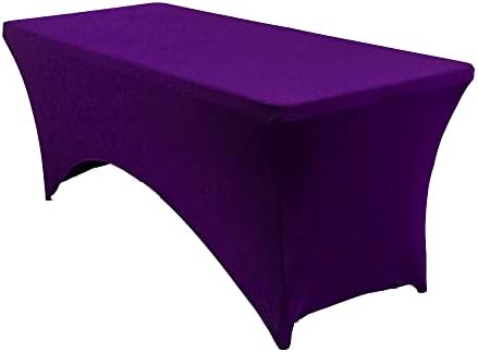 MDS® Pack of 5 Spandex Tablecloth 8FT Tight Fitted Stretch Table Cover – Washable Wrinkle-Free Reusable Elastic Patio Tablecloth for Wedding, Party, Banquet, Trade Show, Event Décor - Cadbury Purple by MDS
