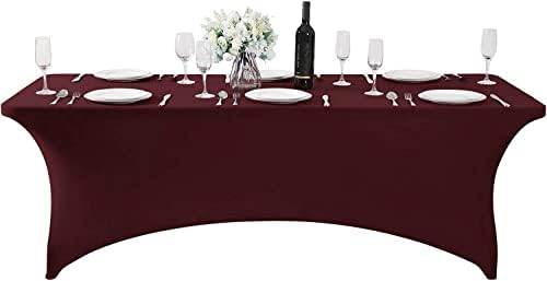 MDS® Pack of 20 Spandex Tablecloth 8FT Tight Fitted Stretch Table Cover – Washable Wrinkle-Free Reusable Elastic Patio Tablecloth for Wedding, Party, Banquet, Trade Show, Event Décor - Burgundy - Image 2