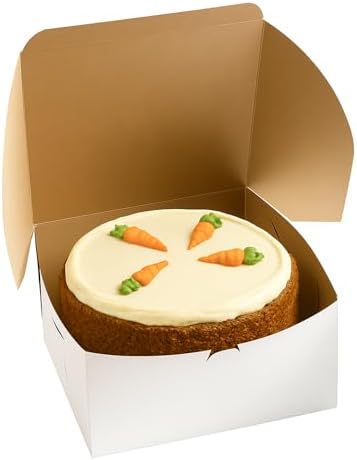 Reversible Bakery Boxes 12 x 12 x 6 in, No Window Lock Corner Tall Cake Boxes with Front Tuck Lock & Side Clips, Ideal for Layer Cakes, Kraft or White Exterior, Microwavable, 50 Pack by FCMeyerPackagingLLC