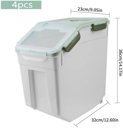 4 Pack Grain Food Storage Container, 20LB Airtight Rice Bin Storage Bucket with Spoon and Measuring Cup, Large Flour Dispenser Container Set 80LB Total Capacity, Green - Image 4