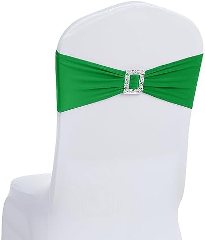 Joccun 120 PCS Spandex Chair Sashes Bows Stretch Chair Cover Band with Buckle Slider Universal Elastic Chair Ties for Wedding Banquet Party Event Decoration (EmeraId) by Joccun