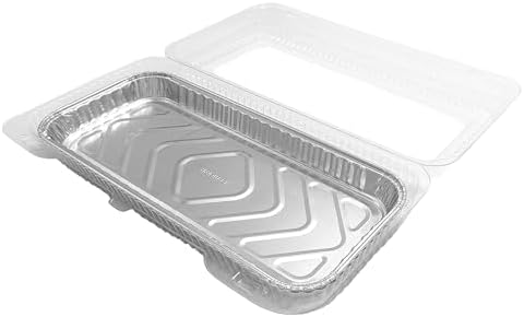 PACTOGO 12" x 5" x 1" Disposable Aluminum Foil Oblong Danish Cake Pans with Clear Hinged Lid Container - Ideal Baking Tins for Sweets, Cakes, Cookies, Brownies (Pack of 200) by PACTOGO