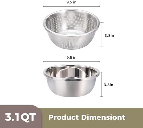 Colander and Bowl Set 3.1QT (2-in-1) - Thickened 304 Stainless Steel Kitchen Strainer Bowl for Fruit, Pasta, Vegetables, Rice - Heavy Duty, Induction Cooker & Dishwasher Safe - Image 3