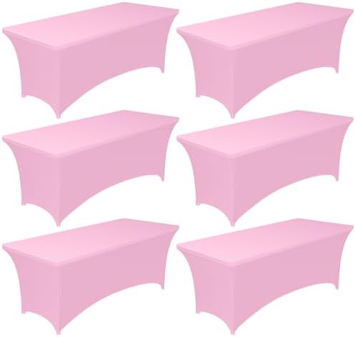 Pureegg Spandex Tablecloth 6ft - 6 Pack, Fitted and Stretch Table Cover for Rectangle Tables, Wrinkle-Resistant and Secure Fabric for Outdoor, Picnic, Party, Wedding, Banquet and Birthday, Pink by Pureegg