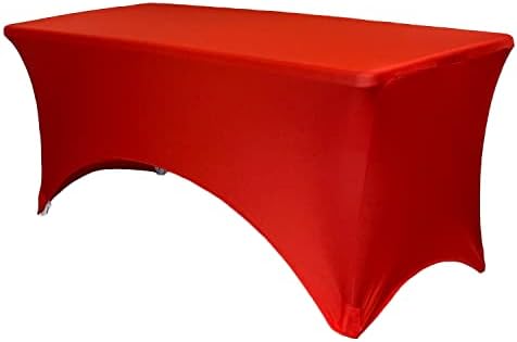 YOUR CHAIR COVERS - 8ft Red Rectangular Spandex Fitted Tablecloth Wedding Event Patio Decorations Elastic Fabric Stretch by YourChairCovers