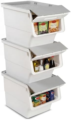 GIANTEX 3 Pack Plastic Stackable Storage Bins with Lids & Wheels, 12.5 QT by Giantex