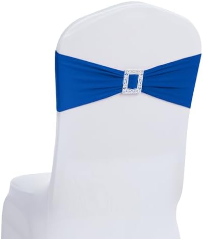 Joccun 120 PCS Spandex Chair Sashes Bows Stretch Chair Cover Band with Buckle Slider Universal Elastic Chair Ties for Wedding Banquet Party Event Decoration (Royal Blue) by Joccun