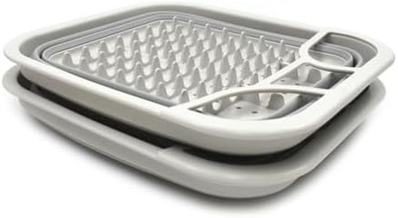 SAMMART Set of 2 Collapsible Dish Drainer with Drainer Board - Foldable Drying Rack Set - Portable Dinnerware Organizer - Space Saving Kitchen Storage Tray (2, Grey) - Image 2
