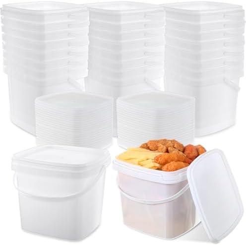 Mifoci 24 Pack5 Qt/169 Oz/5 L Thicken Plastic Buckets with Lids & Handles, Ice Cream Container, Food Grade, Freezer Safe, Sealable Square Reusable Storage Bucket, All Purpose Pails for Soup Fruit Deli by Mifoci