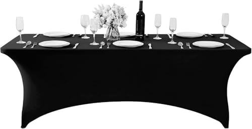 MDS® Pack of 2 Spandex Tablecloth 6FT Tight Fitted Stretch Table Cover – Washable Wrinkle-Free Reusable Elastic Patio Tablecloth for Wedding, Party, Banquet, Trade Show, Event Décor - Black - Image 3