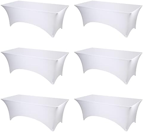 BRILLMAX 6 Pack White Spandex Table Covers for 8ft Rectangle Tables by BRILLMAX